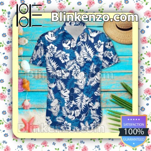 Mickey & Friends Floral Pattern Blue Summer Hawaiian Shirt a