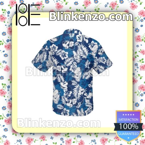Mickey & Friends Floral Pattern Blue Summer Hawaiian Shirt b