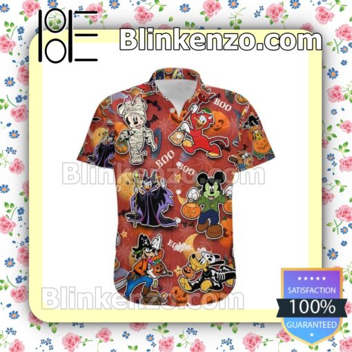 Mickey & Friends Halloween Villain Costume Disney Orange Summer Hawaiian Shirt a