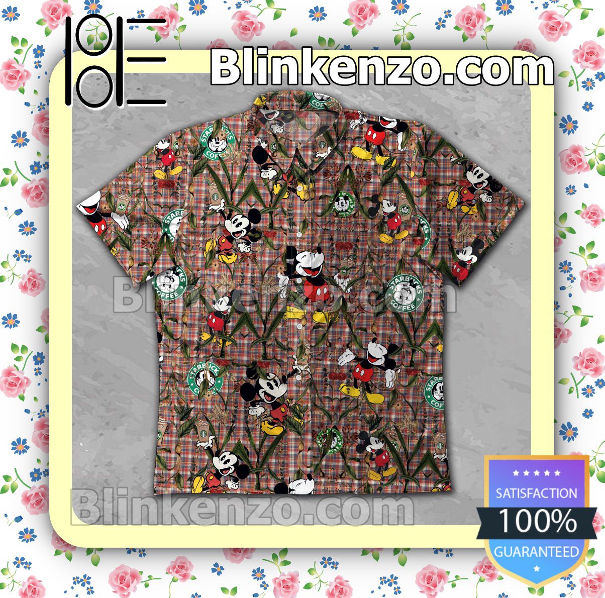 Mother's Day Gift Mickey Loves Starbucks Corn Tree Plaid Summer Shirts