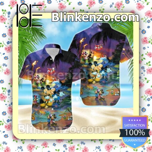 Mickey & Minnie Mouse Sunset Beach Disney Summer Hawaiian Shirt
