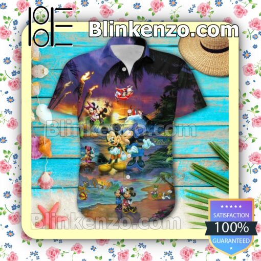 Mickey & Minnie Mouse Sunset Beach Disney Summer Hawaiian Shirt a