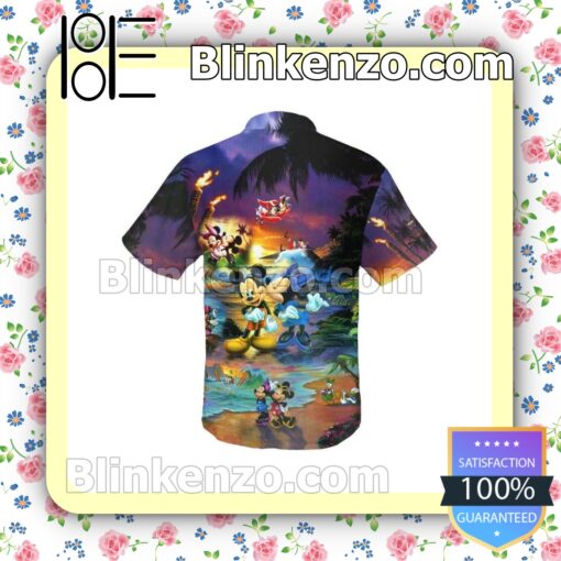 Mickey & Minnie Mouse Sunset Beach Disney Summer Hawaiian Shirt b