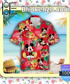 Mickey Mouse Disney Pineapple Hibicus Red Summer Hawaiian Shirt, Mens Shorts
