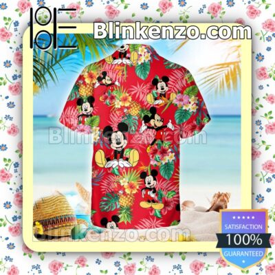 Mickey Mouse Disney Pineapple Hibicus Red Summer Hawaiian Shirt, Mens Shorts a