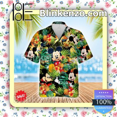 Mickey Mouse Disney Pineapple Hibicus Summer Hawaiian Shirt, Mens Shorts