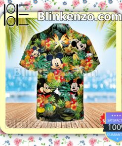 Mickey Mouse Disney Pineapple Hibicus Summer Hawaiian Shirt, Mens Shorts a