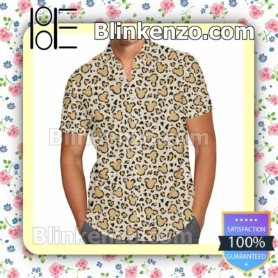 Mickey Mouse Ears Leopard Pattern Summer Hawaiian Shirt, Mens Shorts