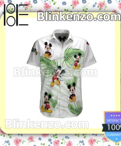 Mickey Mouse Palm Leaves White Summer Hawaiian Shirt