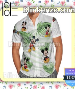 Mickey Mouse Palm Leaves White Summer Hawaiian Shirt a