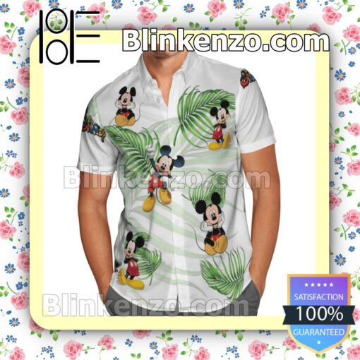 Mickey Mouse Palm Leaves White Summer Hawaiian Shirt a