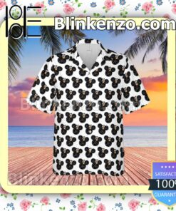 Mickey Mouse Pattern Disney Cartoon Graphics Black White Summer Hawaiian Shirt, Mens Shorts