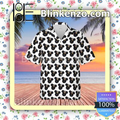 Mickey Mouse Pattern Disney Cartoon Graphics Black White Summer Hawaiian Shirt, Mens Shorts