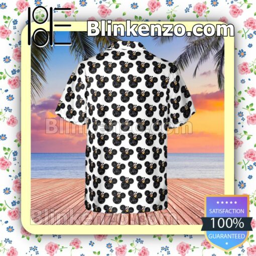 Mickey Mouse Pattern Disney Cartoon Graphics Black White Summer Hawaiian Shirt, Mens Shorts a