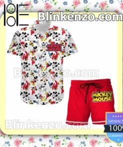 Mickey Mouse Patterns Disney Cartoon Graphics White Red Summer Hawaiian Shirt, Mens Shorts