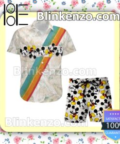 Mickey Mouse Rainbow Stripe Disney Cartoon Graphics White Summer Hawaiian Shirt