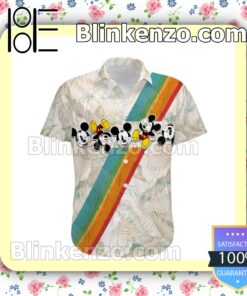 Mickey Mouse Rainbow Stripe Disney Cartoon Graphics White Summer Hawaiian Shirt a