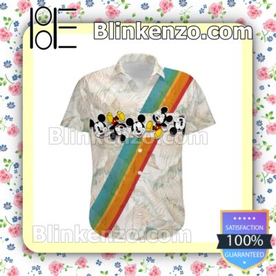 Mickey Mouse Rainbow Stripe Disney Cartoon Graphics White Summer Hawaiian Shirt a