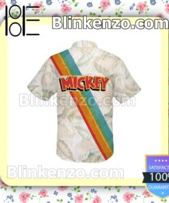 Mickey Mouse Rainbow Stripe Disney Cartoon Graphics White Summer Hawaiian Shirt b