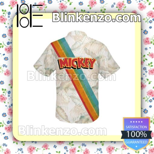 Mickey Mouse Rainbow Stripe Disney Cartoon Graphics White Summer Hawaiian Shirt b