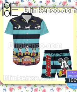 Mickey Mouse Sketch Disney Cartoon Graphics Stripe Summer Hawaiian Shirt