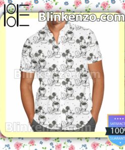 Mickey Mouse Sketch Disney Cartoon Graphics White Summer Hawaiian Shirt, Mens Shorts