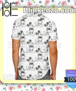 Mickey Mouse Sketch Disney Cartoon Graphics White Summer Hawaiian Shirt, Mens Shorts a