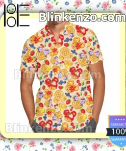 Mickey Mouse Strawberry Waffles Disney Cartoon Graphics Summer Hawaiian Shirt, Mens Shorts