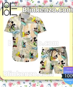 Mickey Mouse Surfing Disney Cartoon Graphics Beige Summer Hawaiian Shirt