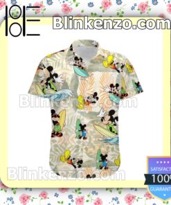 Mickey Mouse Surfing Disney Cartoon Graphics Beige Summer Hawaiian Shirt a