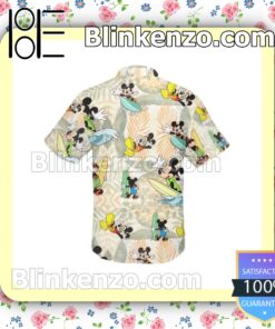 Mickey Mouse Surfing Disney Cartoon Graphics Beige Summer Hawaiian Shirt b