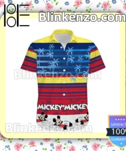 Mickey Mouse Surfing Disney Cartoon Graphics Colorful Stripe Summer Hawaiian Shirt a