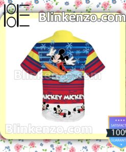 Mickey Mouse Surfing Disney Cartoon Graphics Colorful Stripe Summer Hawaiian Shirt b