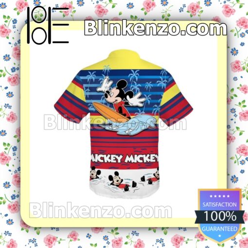 Mickey Mouse Surfing Disney Cartoon Graphics Colorful Stripe Summer Hawaiian Shirt b