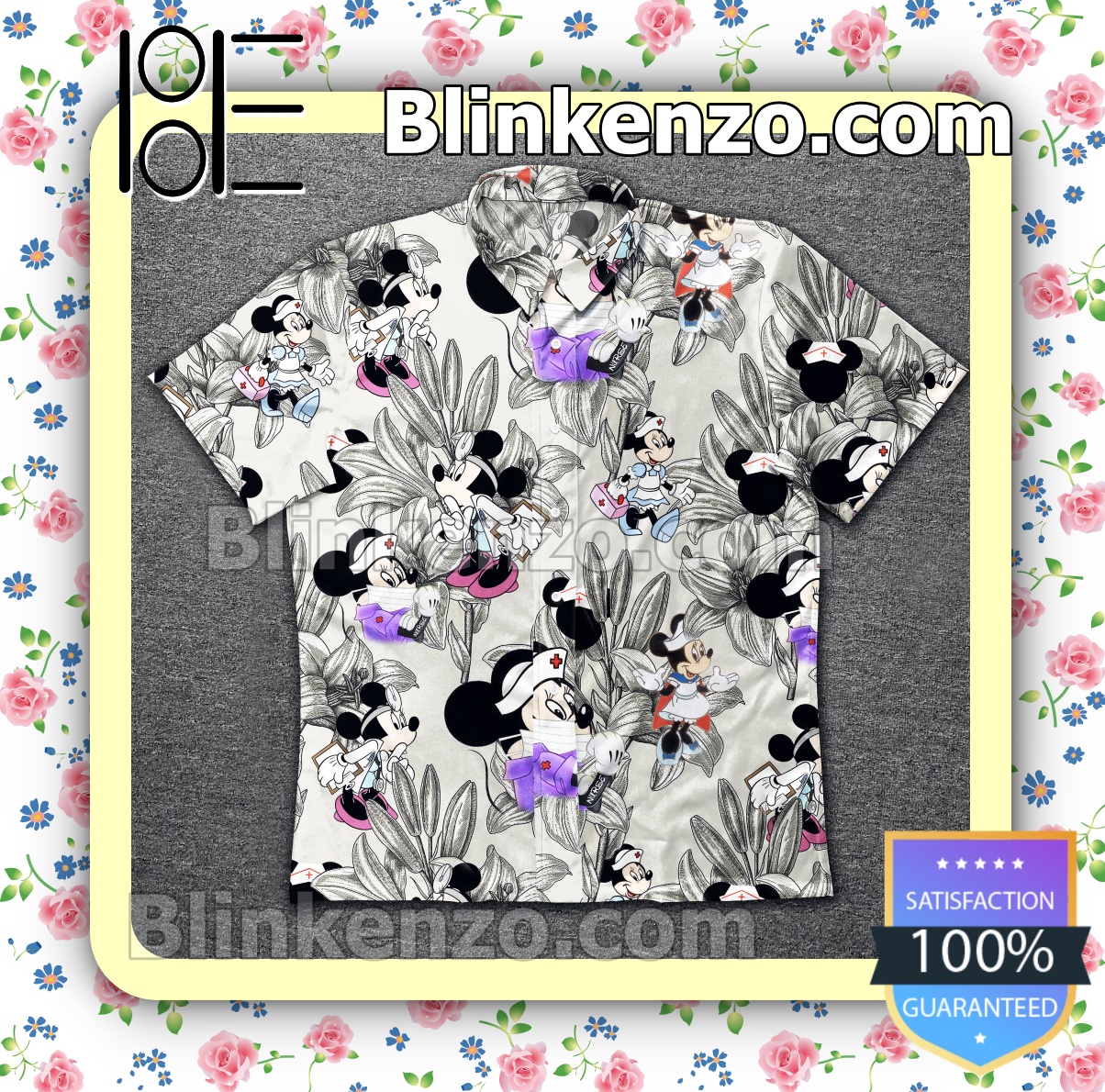 Sale Off Mickey Nurse Lily Flower White Summer Shirts