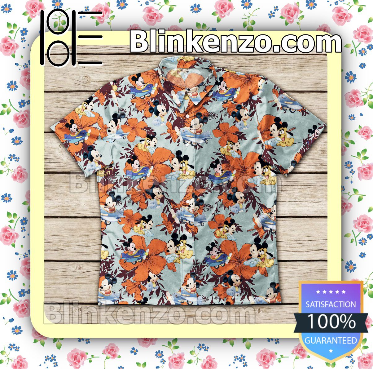 Check out Mickey On Plane Orange Hibiscus Summer Shirts