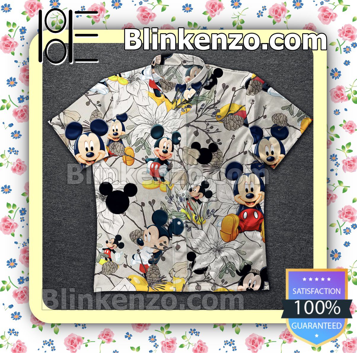 Mickey Pine Nuts And White Flower Summer Shirts