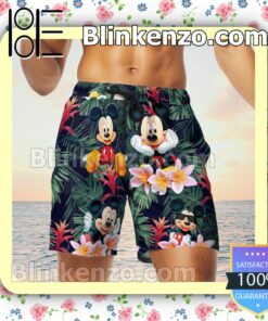 Mickey Plumeria Tropical Leaves Hawaiian Shirts, Swim Trunks x