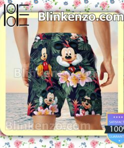 Mickey Plumeria Tropical Leaves Hawaiian Shirts, Swim Trunks y