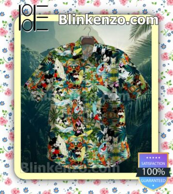 Mickey Surfing Tropical Pattern Summer Shirts