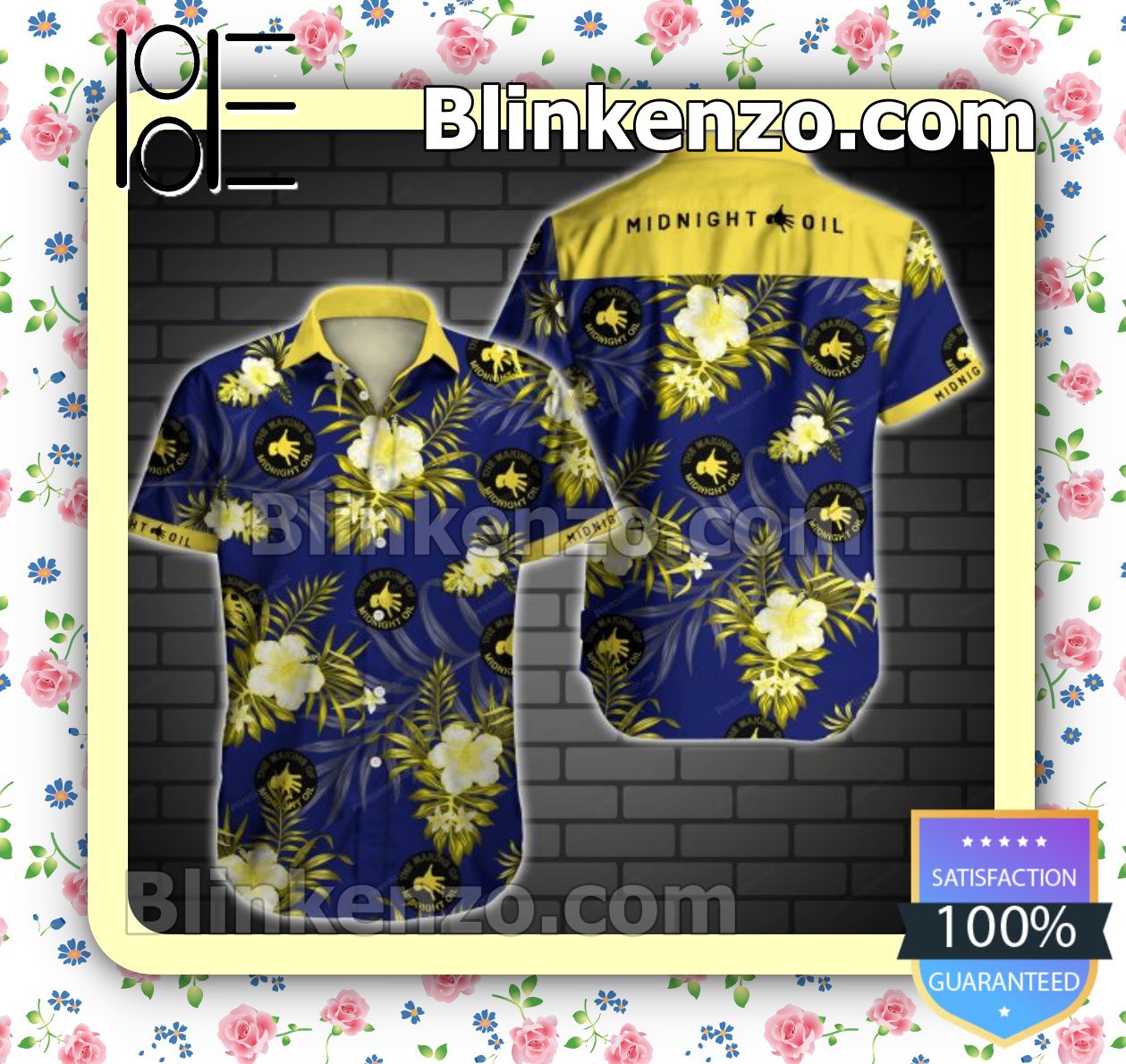 Midnight Oil Yellow Tropical Floral Navy Summer Shirts