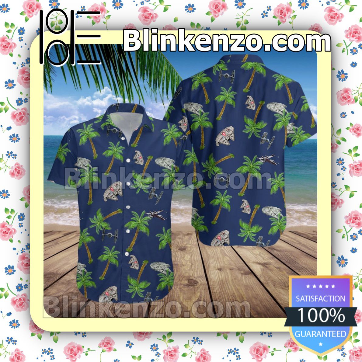 Millennium Falcon Star Wars Palm Tree Navy Summer Hawaiian Shirt, Mens Shorts