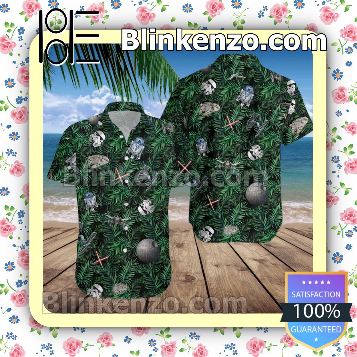 Millennium Falcon Stormtrooper Star Wars Green Forest Summer Hawaiian Shirt, Mens Shorts
