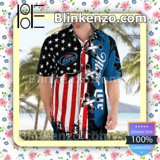 Miller Lite American Flag Color Summer Hawaiian Shirt b