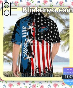 Miller Lite American Flag Color Summer Hawaiian Shirt c