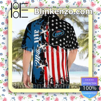 Miller Lite American Flag Color Summer Hawaiian Shirt c