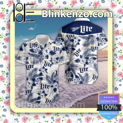 Miller Lite Navy Tropical Floral White Summer Shirt