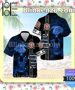 Miller Lite Smoky Blue Skull Black Summer Hawaiian Shirt