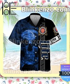 Miller Lite Smoky Blue Skull Black Summer Hawaiian Shirt a