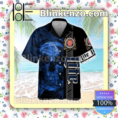 Miller Lite Smoky Blue Skull Black Summer Hawaiian Shirt a